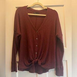 Abercrombie & Fitch Brown Waffle Knit Button Front Tie Hem Cardigan